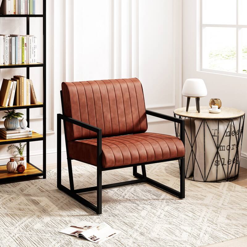 PU Leather Feature Armchair with Metal Frame - Brown
