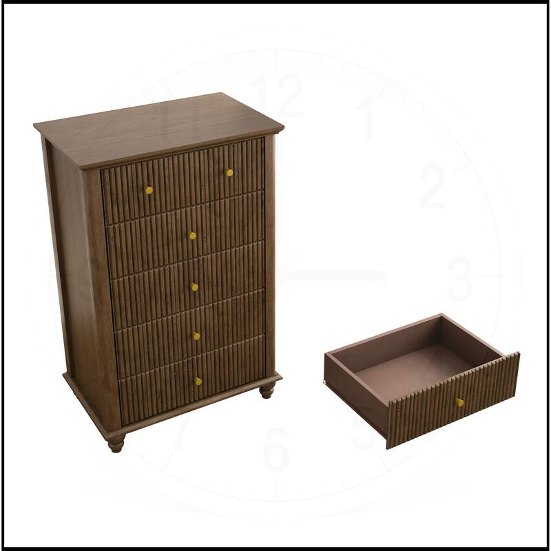 45 Inch Tall Fluted 5 Drawer Dresser