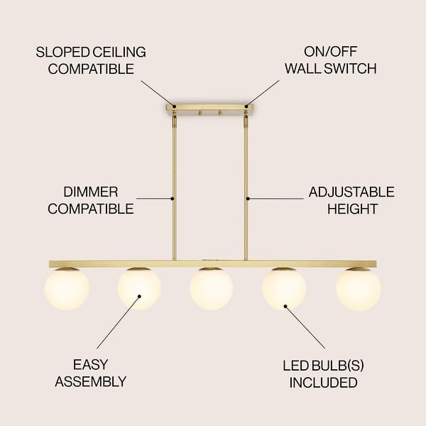 dimension image slide 0 of 4, Luca Parisian 45.5" 5-Light Modern Glam Iron Globe Linear LED Pendant by JONATHAN Y