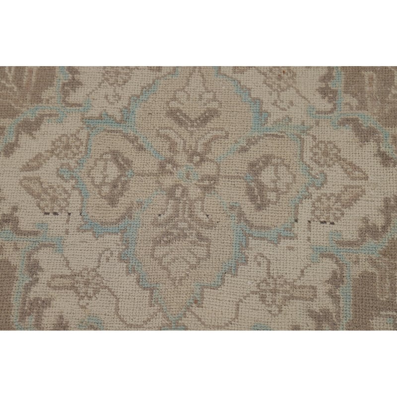 Hand Knotted Oriental 100% Wool Carpet Traditional Floral Beige & Ivories Tabriz Area Rug - 11' 2'' X 7' 7''
