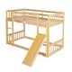 preview thumbnail 16 of 18, Twin Over Twin Floor Bunk Bed, Playhouse Floor Bunk Bed with Climbing Ramp, Ladder, Safety Guardrails