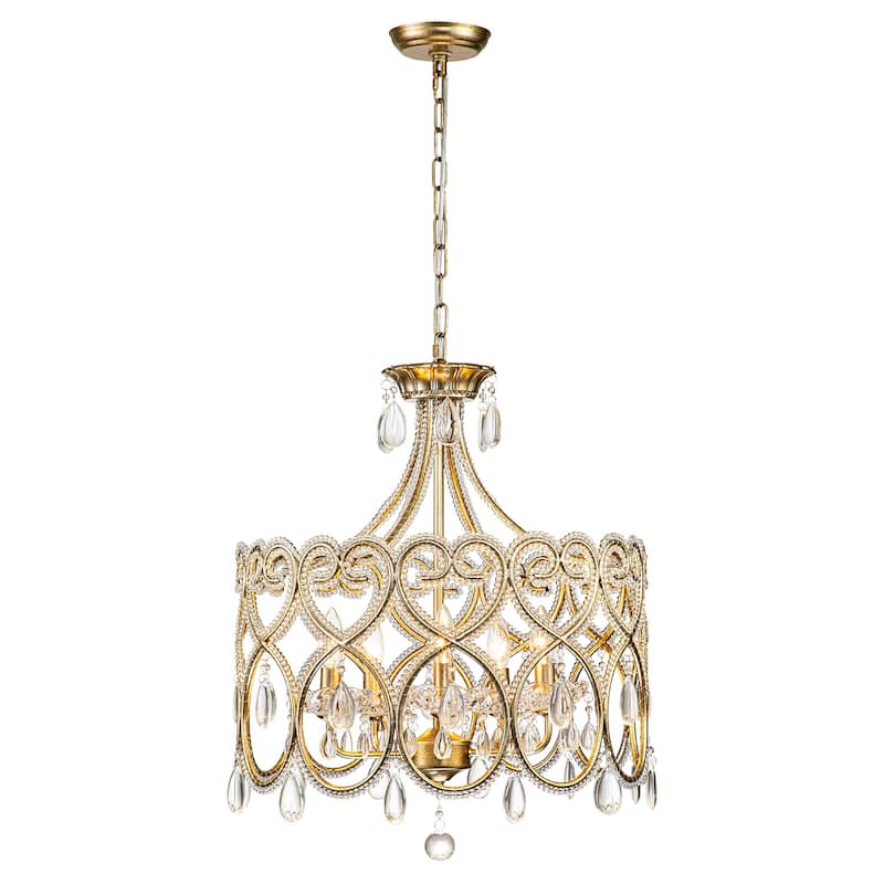5-Light Mid-Century Modern Vintage Luxury Drum Crystal Chandelier Round Candle Pendant Light for Living Room