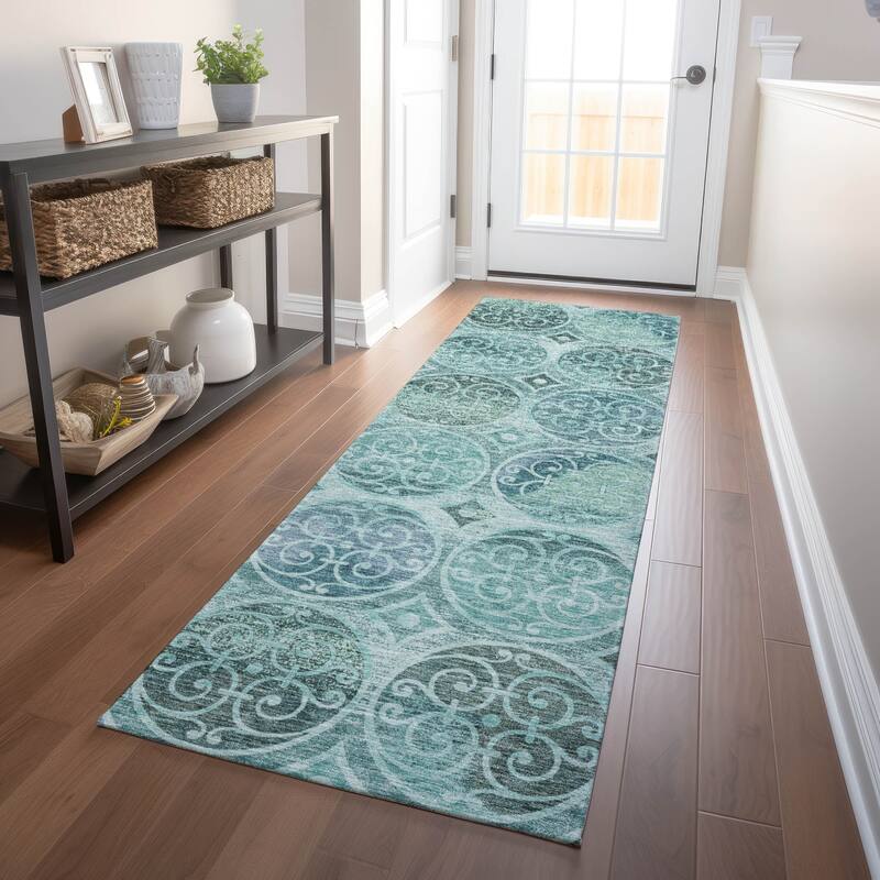 Premium Washable Super Soft Traditional Scroll Mayfield Rug - Teal - 2' 3" x 7' 6" - Runner