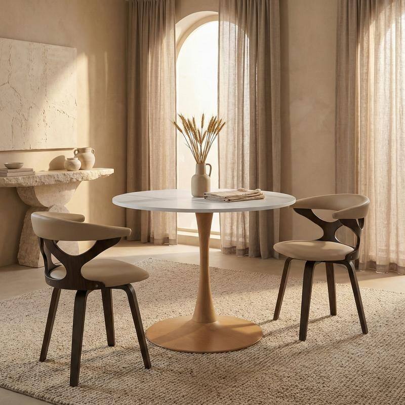 Bristol Modern 31" Round Sintered Stone Dining Table with Pedestal Base - Minimalist Scratch-Resistant Kitchen Table
