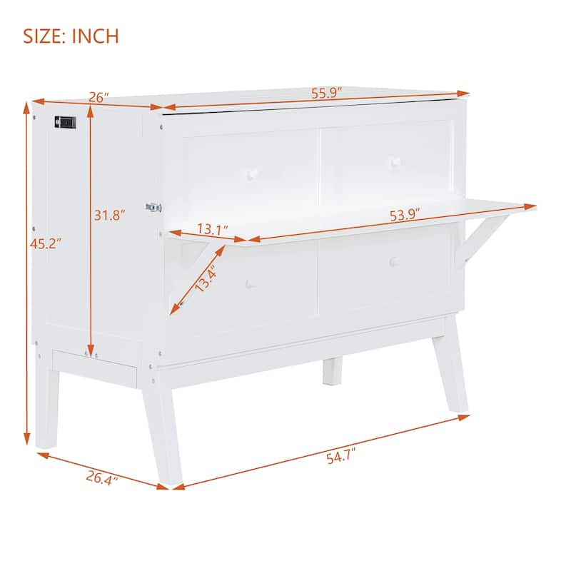 Murphy Bed with USB Port and removable Shelves on Each Side