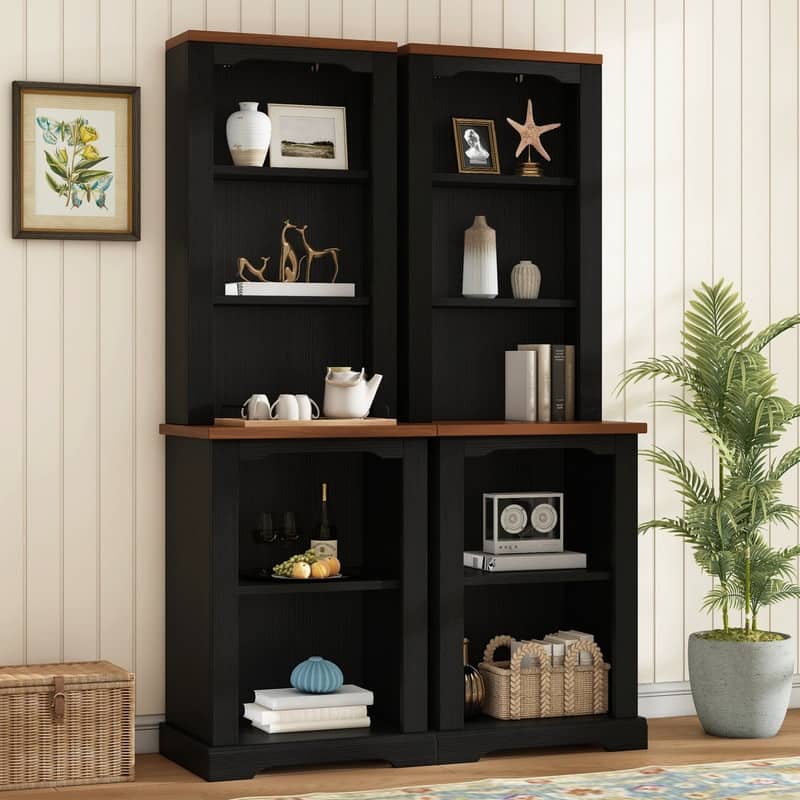 Elegant Two-Piece Freestanding Cabinet Set with Open Storage and Durable Construction for Home Organization