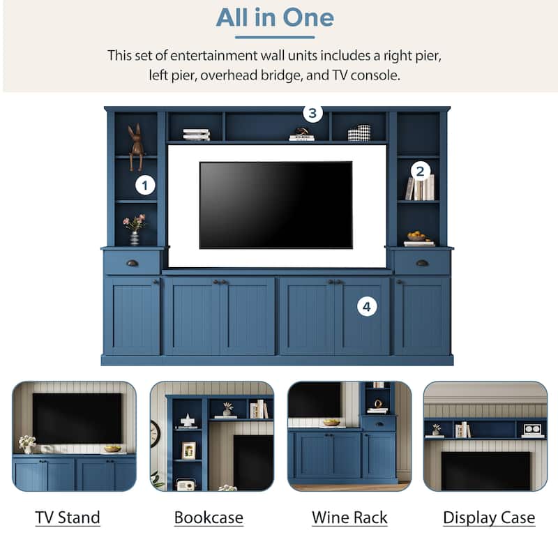 Modern 4-Piece Entertainment Wall Unit Set, Large TV Stand Media Console for TVs Up to 75"
