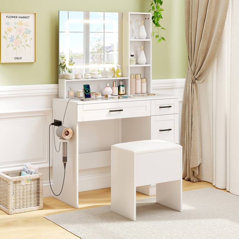 Gymax Vanity Stool w/ Storage Flip Top & Soft Padded Seat Cushion for