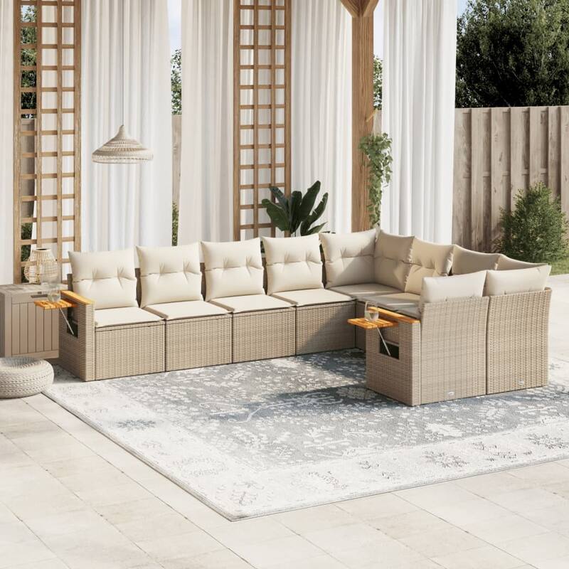vidaXL Patio Sofa Set with Cushions Outdoor Conversation Furniture Poly Rattan - Beige and cream without table - 24.4 x 33.5 x 27.2 in