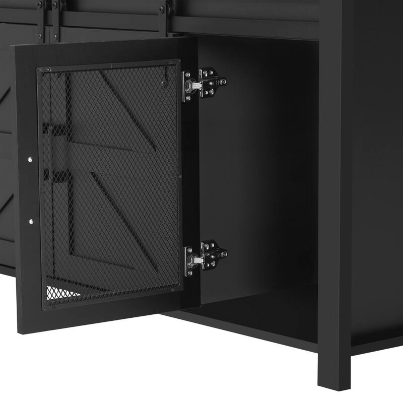 Sideboard with Sliding Barn Door and Mesh Panels,Farmhouse Buffet with Open Storage