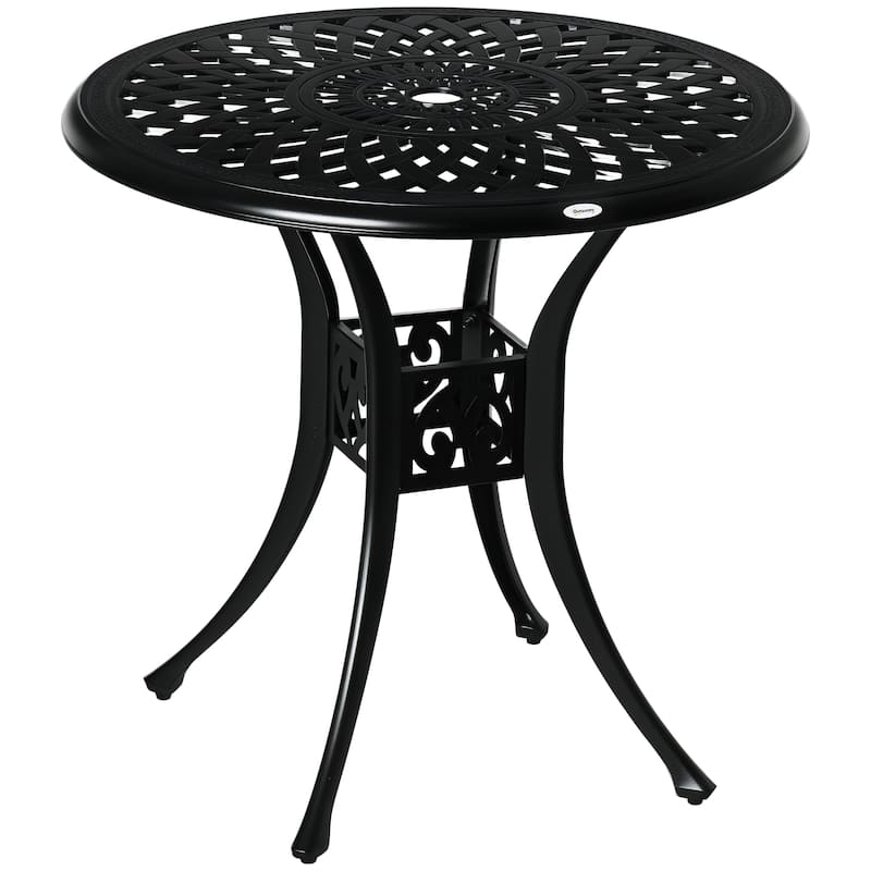 Outsunny 30" Round Patio Dining Table with Umbrella Hole, Antique Cast Aluminum Outdoor Bistro Table