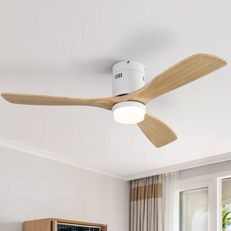 52 Inch Noiseless Flush Mount Ceiling Fan with Remote/Smart App Control,Dimmable Lights Optional,Reversible Motor