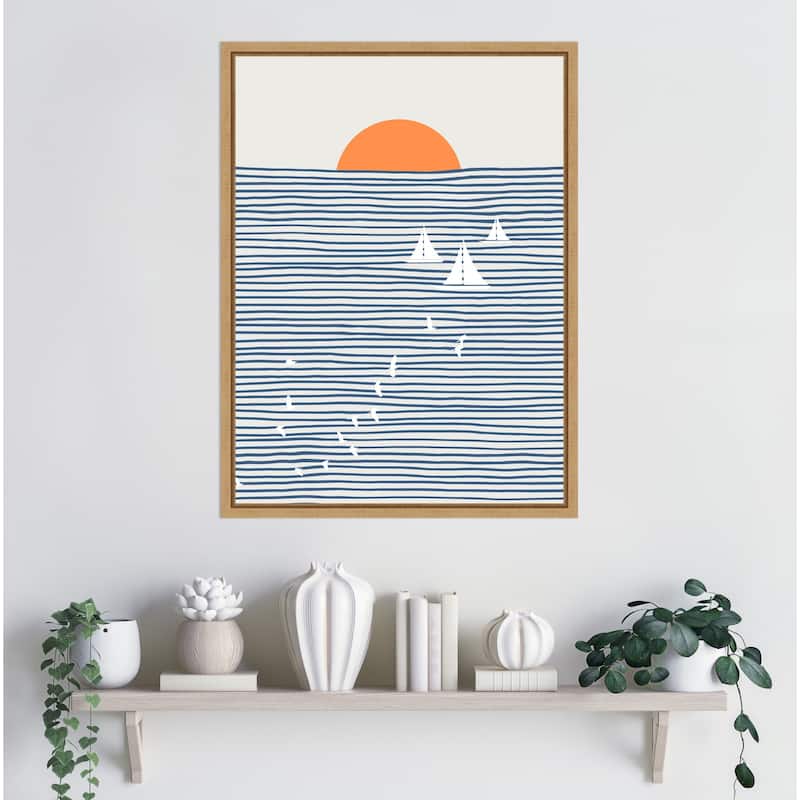 Three White Sails by Little Dean Framed Canvas Wall Art
