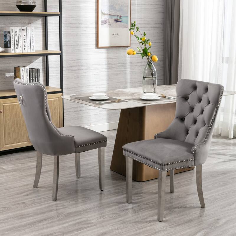 GDF Studio - Modern Velvet Upholstered Wood Dining Chair Set with Chrome Legs & Nailhead Trim (Set of 2)