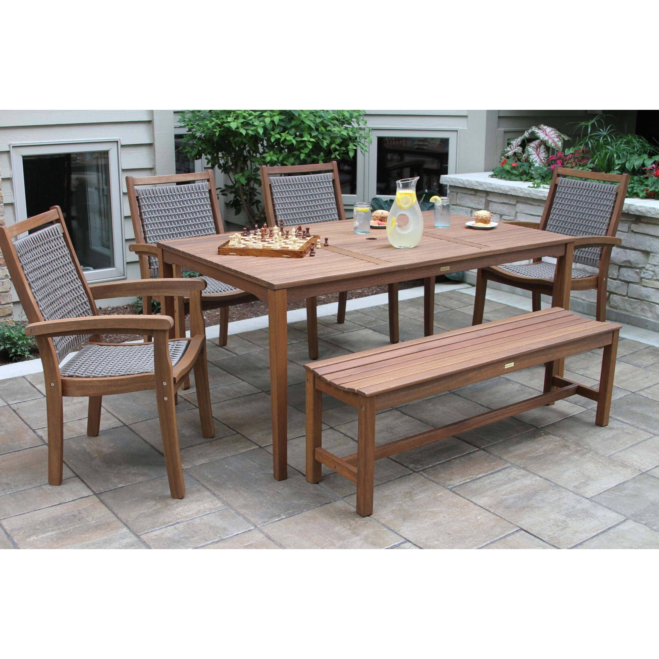 Eilaf 6 pc. Eucalyptus Dining Set with Wicker Stacking Chairs