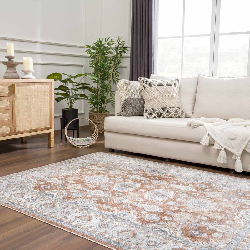 Hauteloom Ezio Hallway, Kitchen Machine Washable Runner Rug - Rust, Mustard, Off White - 2'7" x 7'3"