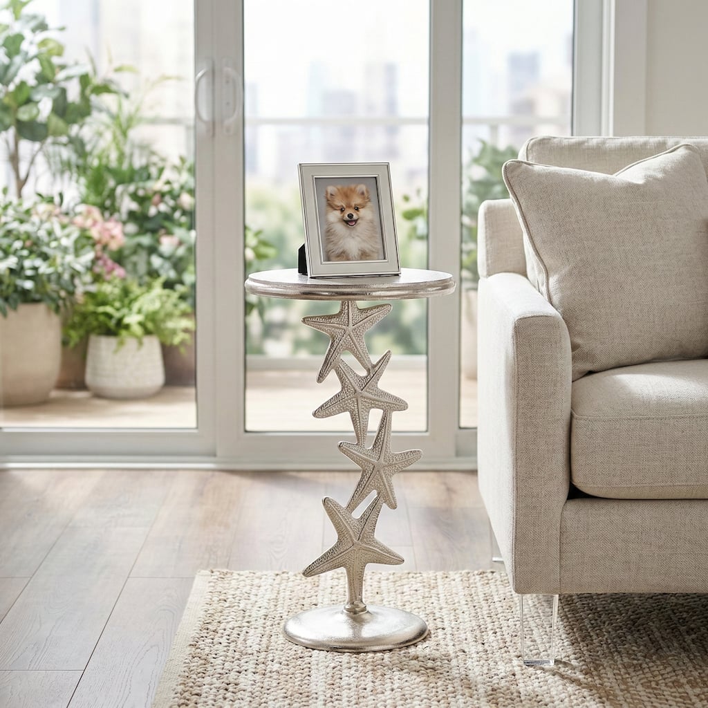 Metal Marble Coastal Starfish End Table - Gold, 25"