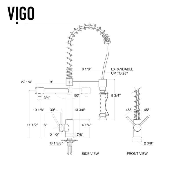 dimension image slide 0 of 3, VIGO Zurich Pull-Down Spray Kitchen Faucet