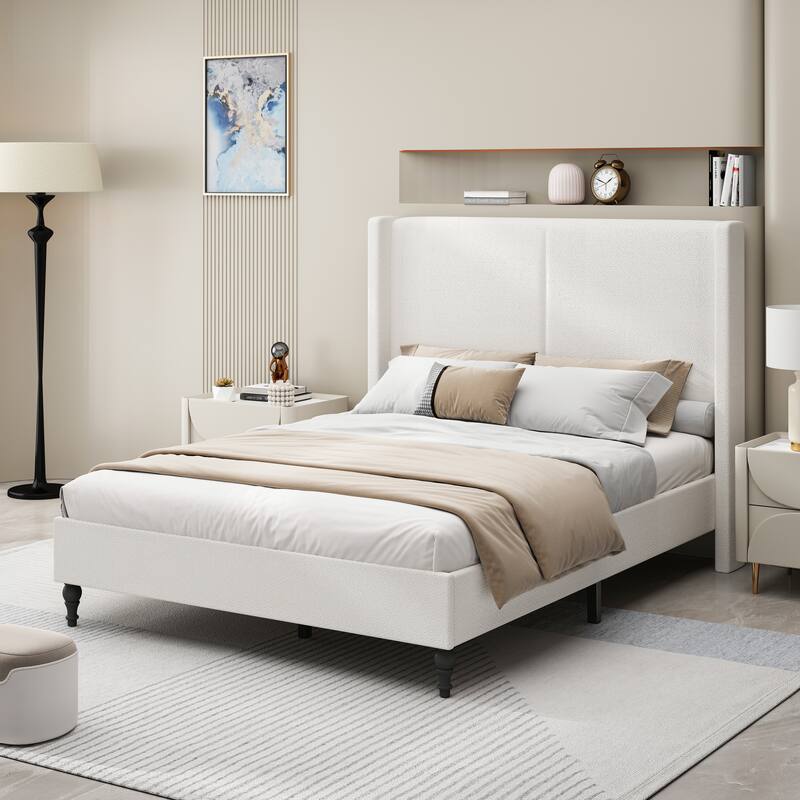 Queen Size Bed Frame with 55.5"High Back Upholstered Headboard