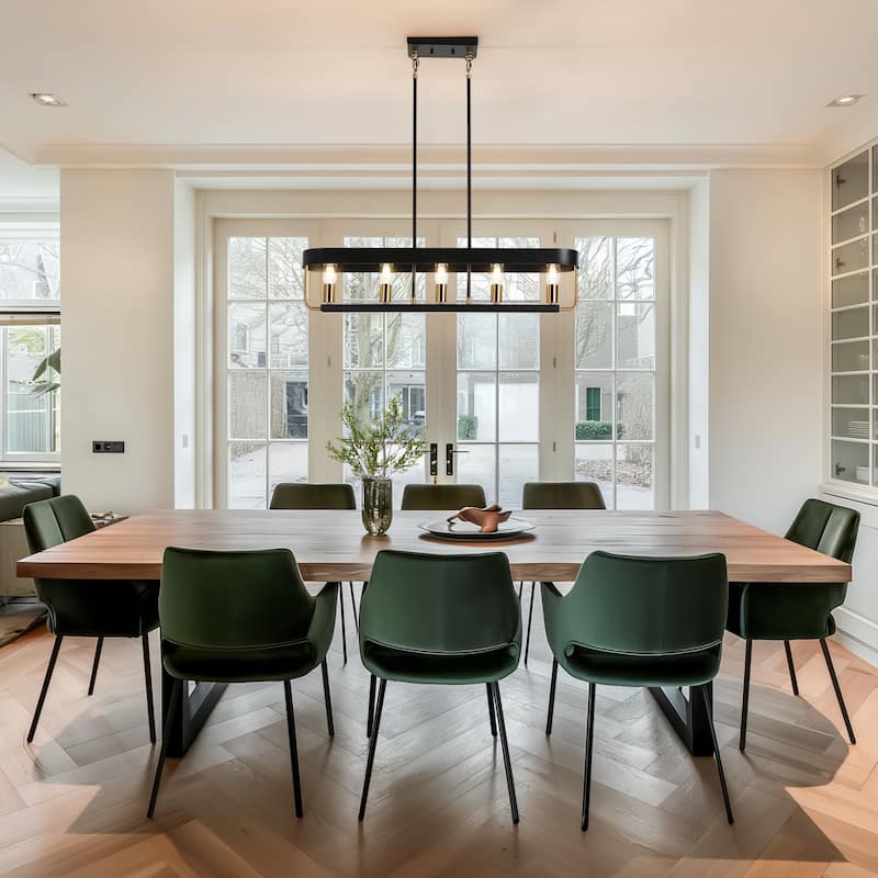 Modern Farmhouse 5-Light Island Chandelier Black Gold Lights for Kitchen Island - 35"L*W6.5"*H7.5"