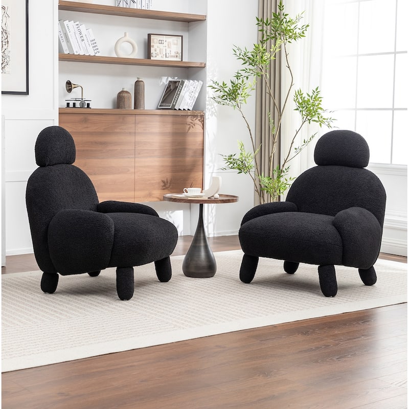SEYNAR Modern Faux Sherpa Upolstered High Back Armless Accent Chair Set of 2