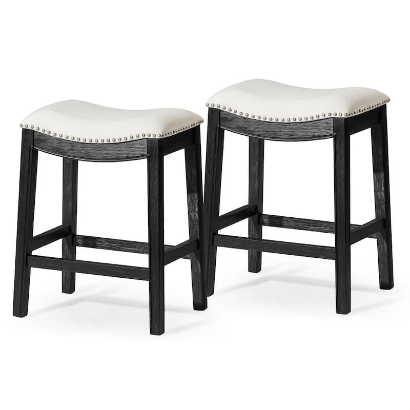 Maven Lane 26" Adrien Saddle Kitchen Counter Height Stool - Aged Black - Set of 2