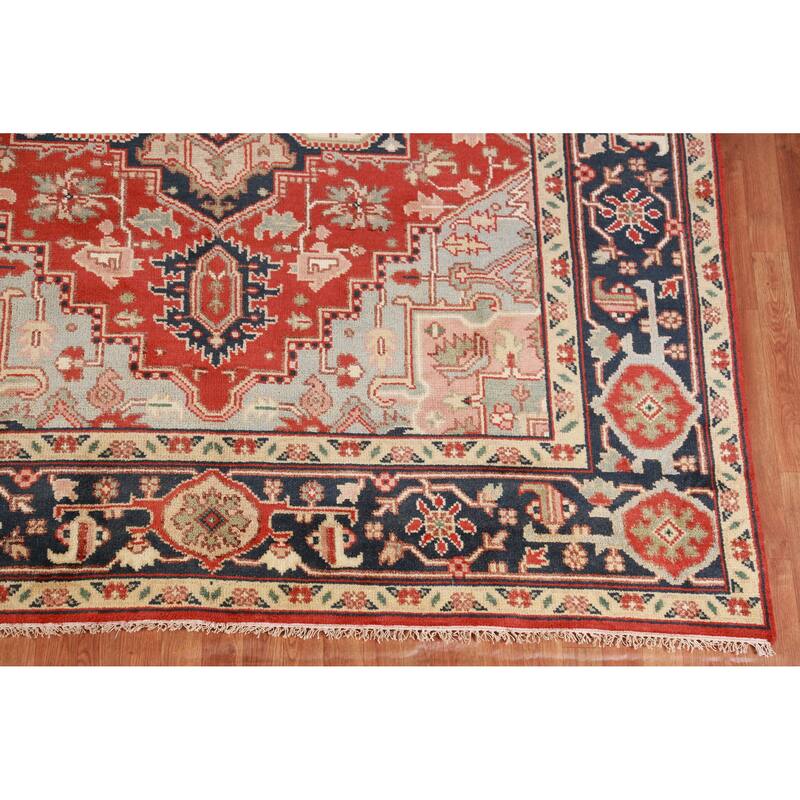 Hand Knotted Oriental 100% Wool Carpet Traditional Medallion Oranges & Rust Heriz (serapi) Area Rug - 9' 9'' X 8' 0''