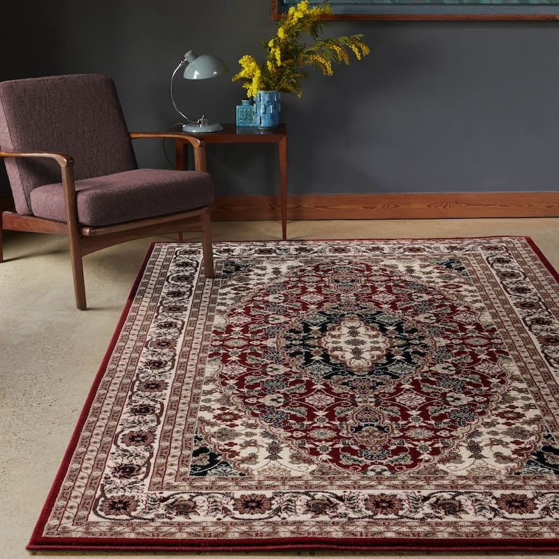Hollywood Collection Red/Ivory Area Rug