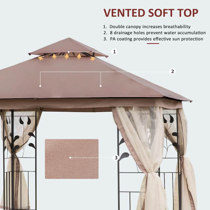 10' x 10' Metal Double Roof Outdoor Gazebo Canopy Shelter with Netting