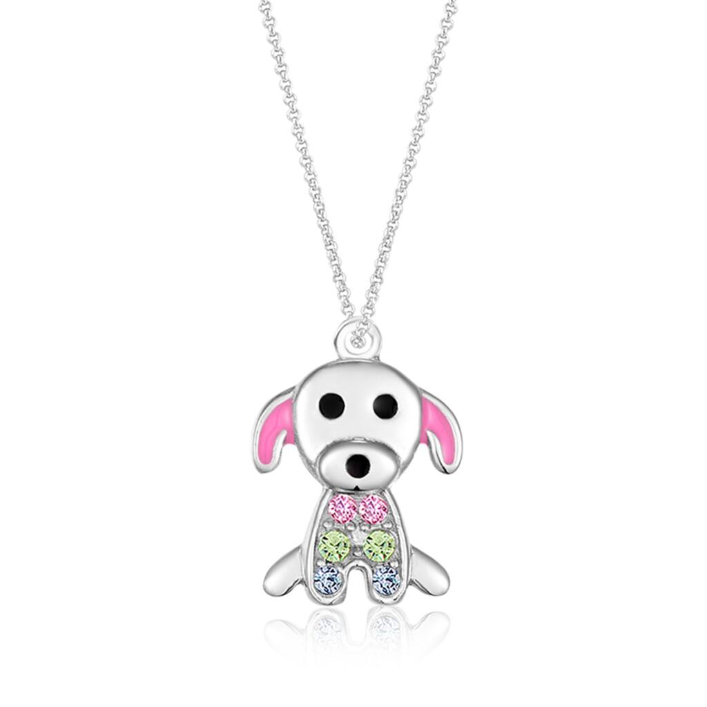 Dog Crystal White Gold Palladium Plating Hypoallergenic Kids Necklace