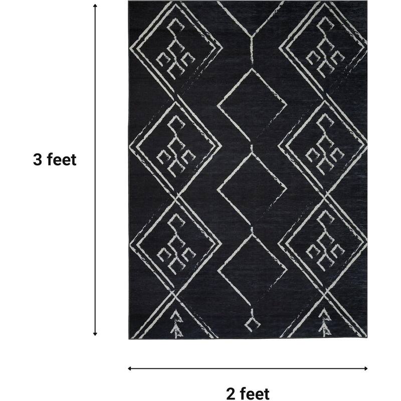 Machine Washable Area Rug With Non-Slip Backing - Stain Resistant - Eco-Friendly Aspen Tribal Moroccan Bohemian Design