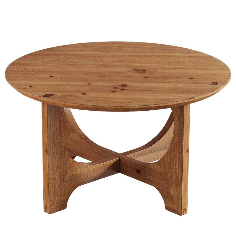 Solid Wood Round Coffee Table, Center Cocktail Accent Table for Living Room