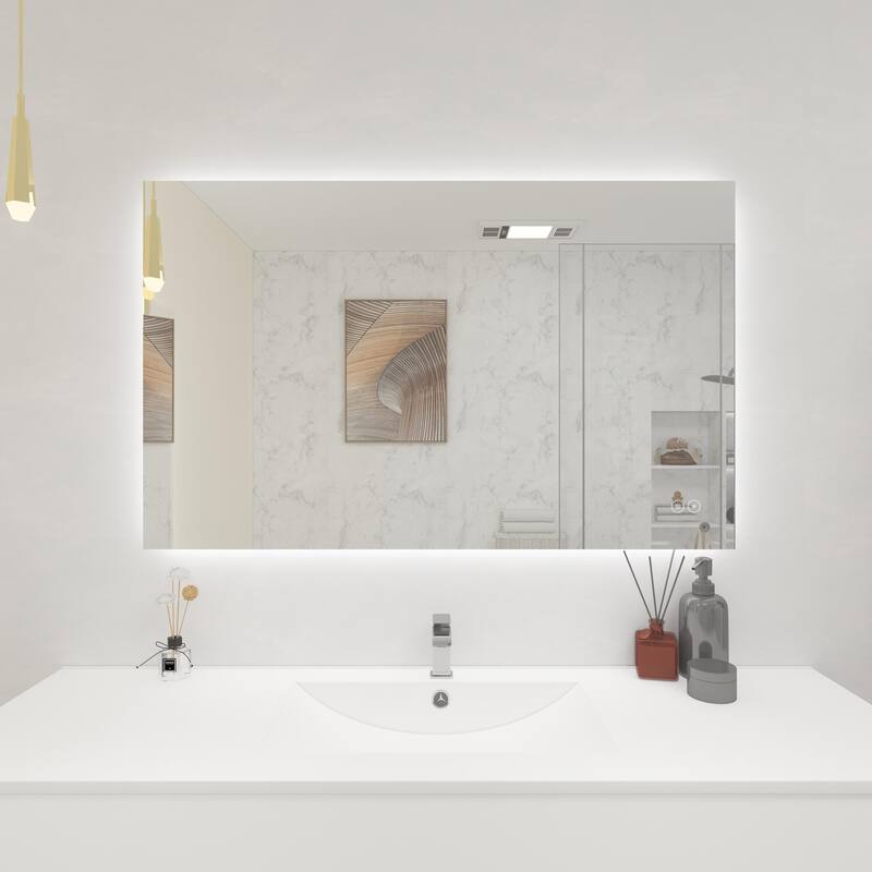 CB HOME LED Bathroom Mirror, Lighted Wall Mounted Vanity Mirror, Anti-fog, Backlit, Dimmable, Frameless, Horizontally/Vertically