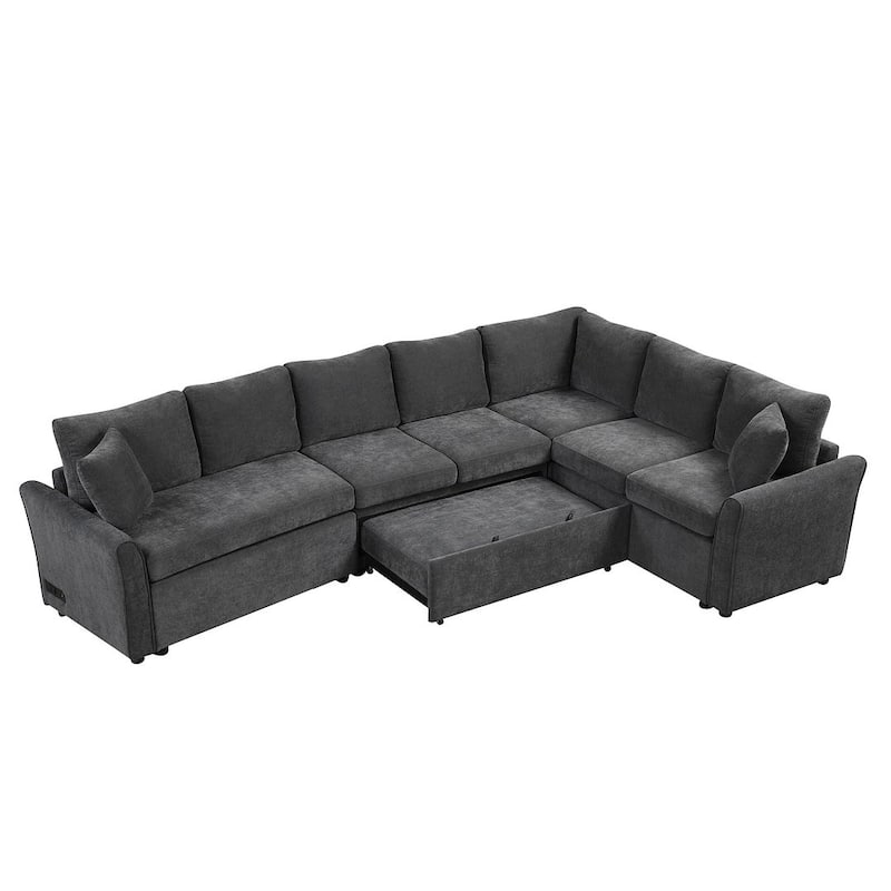 L-shaped Sofa Convertible Sofa Bed, Living Room Spacious Space Pull Out Sofa Sleeper