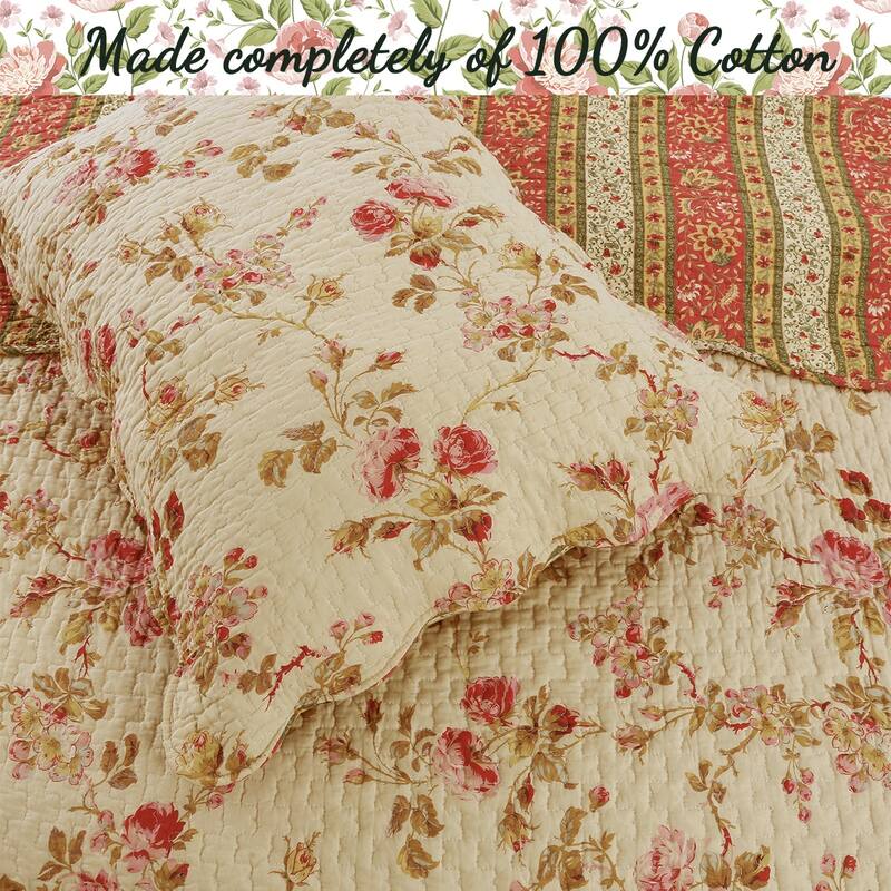 Cozy Line Charleston Cottage Floral Reversible Cotton 3-piece Quilt Bedding Set