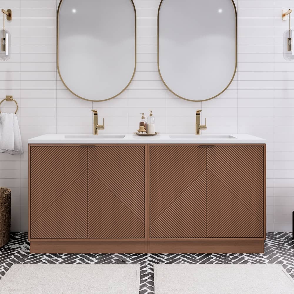 Milano 72" Freestanding Bathroom Vanity with Double White Sink