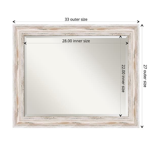 Beveled Wood Wall Mirror - Alexandria White Wash Frame - Outer Size: 33 x 27 in - Outer Size: 33 x 27 in