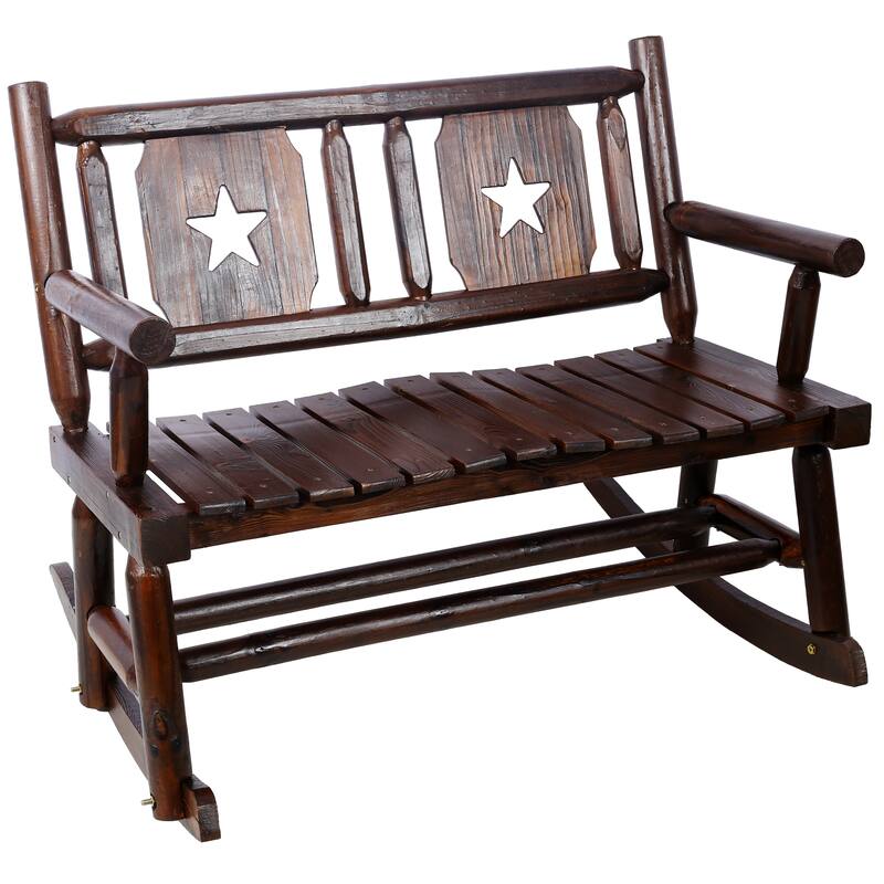 Rocking Bench Carbonized Double Rocking Chair for 2 Persons with Wide Curved Seat, Porch Rocker for Porch, Garden, Backyard