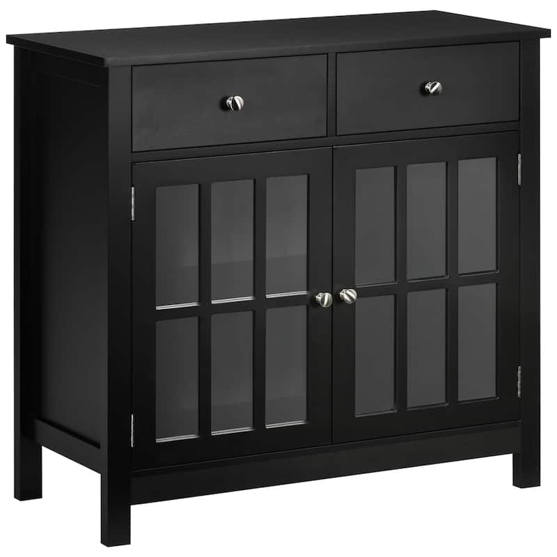 Sideboard Buffet Cabinet w/ Glass Doors, Adjustable Shelf & 2 Drawers