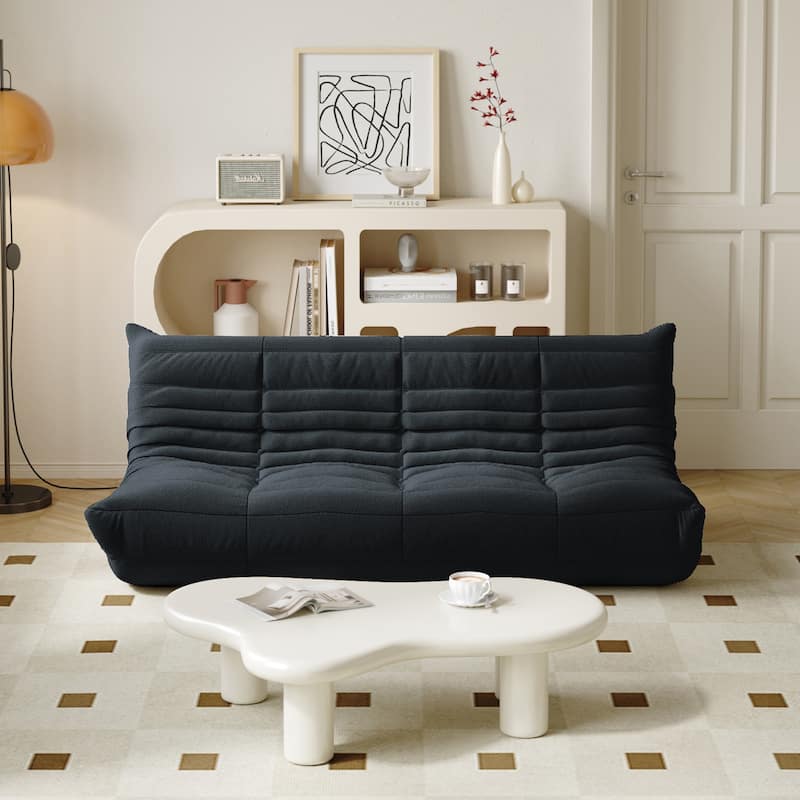 3 Seats Lazy Floor Sofa, Teddy Velvet Sofa Bean Bag Couch