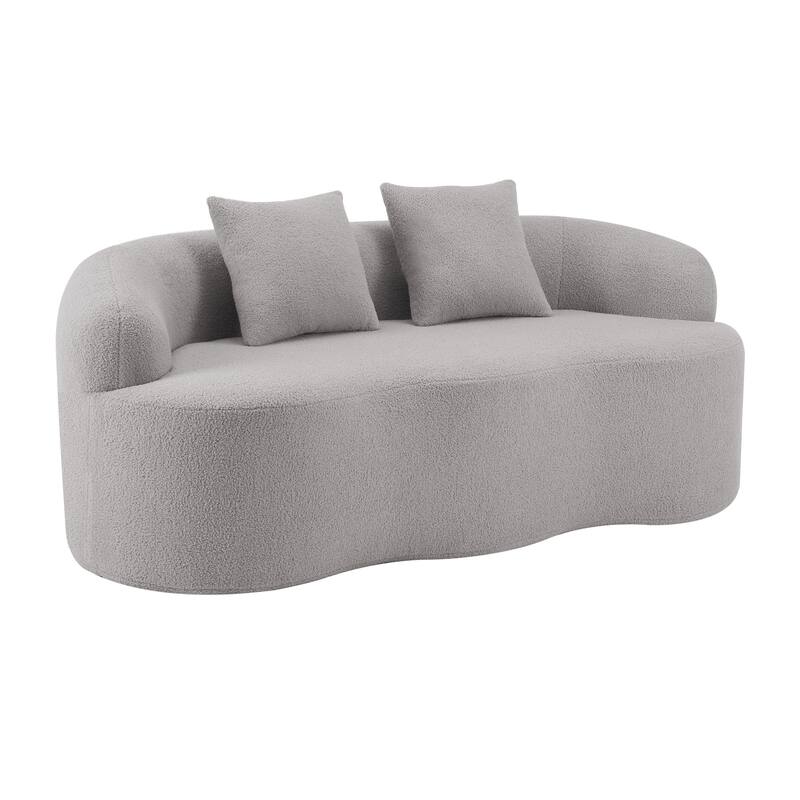 Cloud-like Curved Loveseat Sofa Teddy Fabric Compression Couch