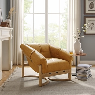 Art Leon Genuine Leather Accent Lounge Chair with Solid Wood Frame