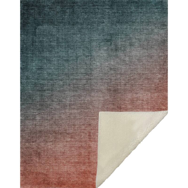 Premium Machine Washable Solid Ombre Sherpa Throw Blanket