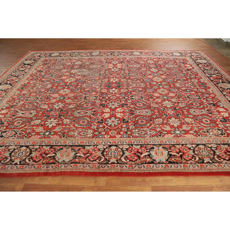 Hand Knotted Oriental 100% Wool Carpet Traditional All-Over Red Mahal Area Rug - 12' 8'' X 9' 6''