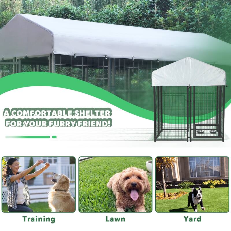 BOSSIN Large Outdoor Dog Kennel Galvanized Steel Fence with UV-Resistant Oxford Cloth Roof & Secure Lock