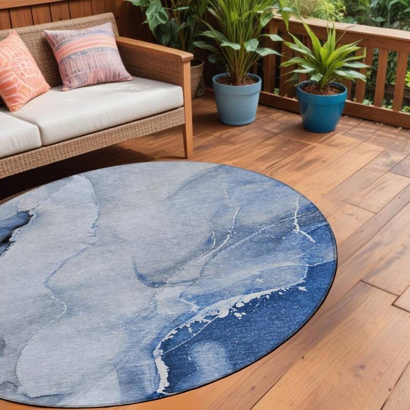 Alto Contemporary Abstract Weather Resistant Blended Style Outdoor Rug - 8' Round - Multi