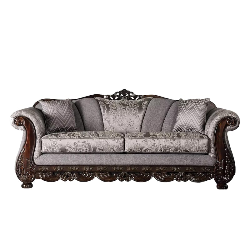 Delie 2pc Sofa Loveseat Set, Gray Chenille, 4 Accent Throw Pillows