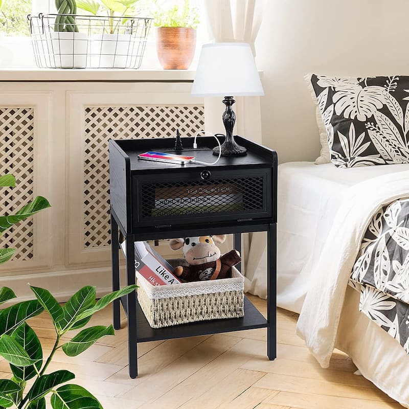 Black Nightstand with Charging Station Bed Bath & Beyond 36992705