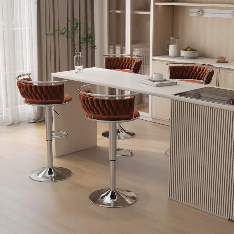 Modern Velvet 26" Adjustable Swivel Bar Stools (Set of 4)