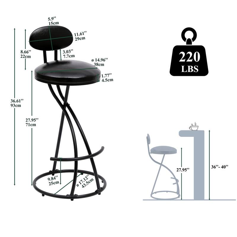 Upholstered Counter Height Bar Stools with Footrest, Set of 2